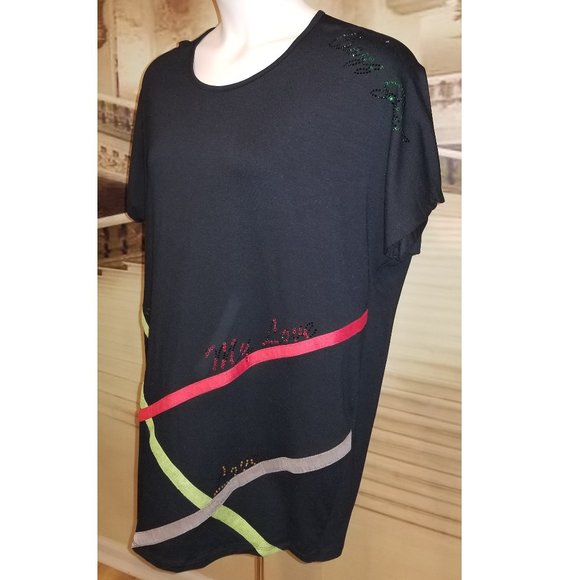 Darkwin Tops Darkwin Black Stripe Crystals Tshirt Tunic Lxl Poshmark